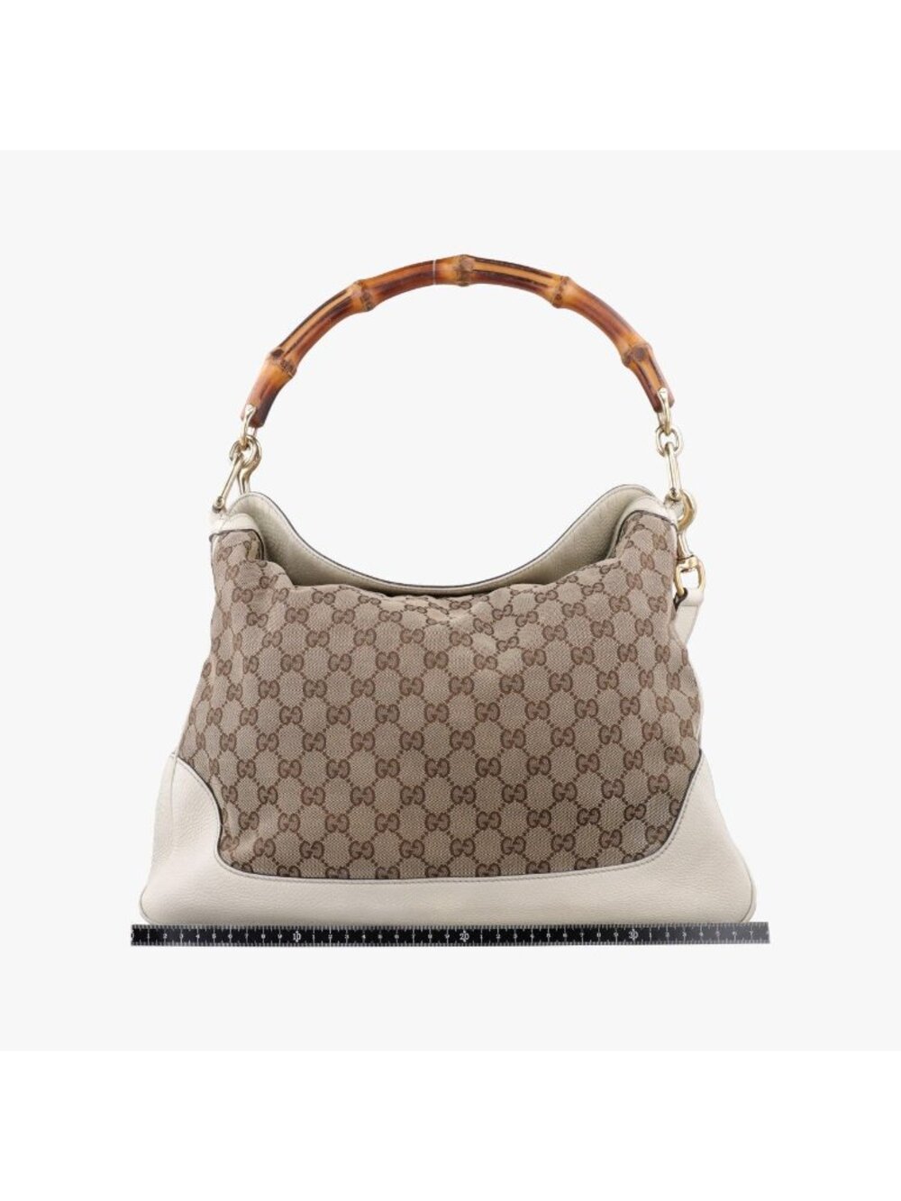Gucci Bamboo Beige White Canvas Leather - Picture 2 of 16